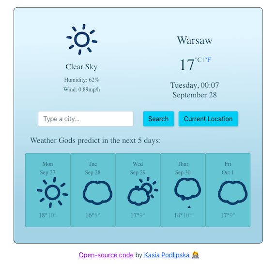 image of weather app coded in react